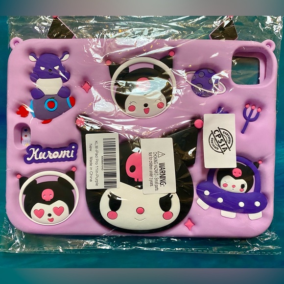 NEW KUROMI IPAD Pro 11" Silicone CASE Strap, stand PURPLE CUTE NWT - Picture 2 of 4